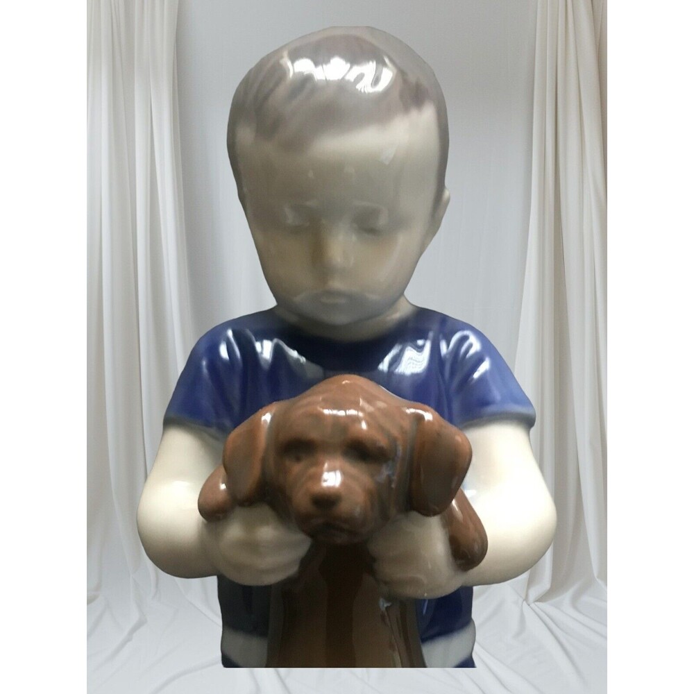 Bing & Grondahl B&G Boy Holding Puppy Figurine 6.75" #1747 Denmark Vintage - Picture 3 of 10